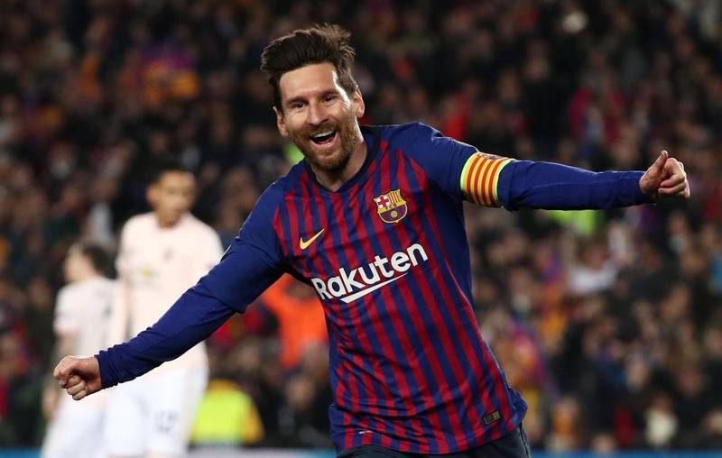 Barcelona's Lionel Messi celebrates scoring against Manchester United. Reuters