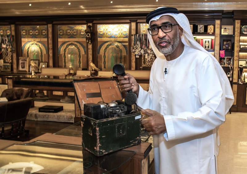 General Obaid Al Ketbi even has a WWII army field phone in his collection.  Set "F" MK II 1945. The museum is located at his residence at Al Seef Village, Abu Dhabi.  The National staff got an exclusive tour on May 3, 2021. Victor Besa / The National.Reporter: Haneen Dajani for News