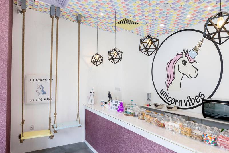 Unicorn Vibes offers colourful desserts in an equally colourful setting. Antonie Robertson / The National