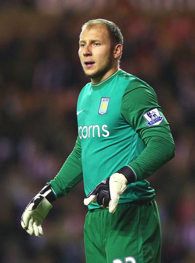 SUNDERLAND, ENGLAND - OCTOBER 27:  Brad Guzan of Aston Villa looks on during the penalty shoot out during the Carling Cup 4th Round match between Sunderland and Aston Villa at the Stadium of Light on October 27, 2009 in Sunderland, England.  (Photo by Matthew Lewis/Getty Images)