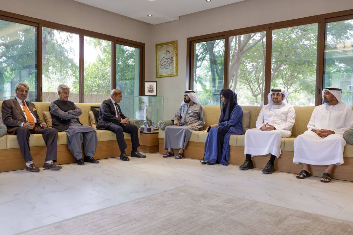Sheikh Mohammed bin Rashid, Vice President and Ruler of Dubai, met Pakistan's Prime Minister Shehbaz Sharif at the Margham Conservation Reserve in Dubai. Dubai Media Office