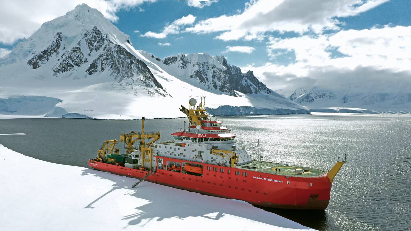RRS Sir David Attenborough conducting ice trials on its maiden voyage to Antarctica. PA