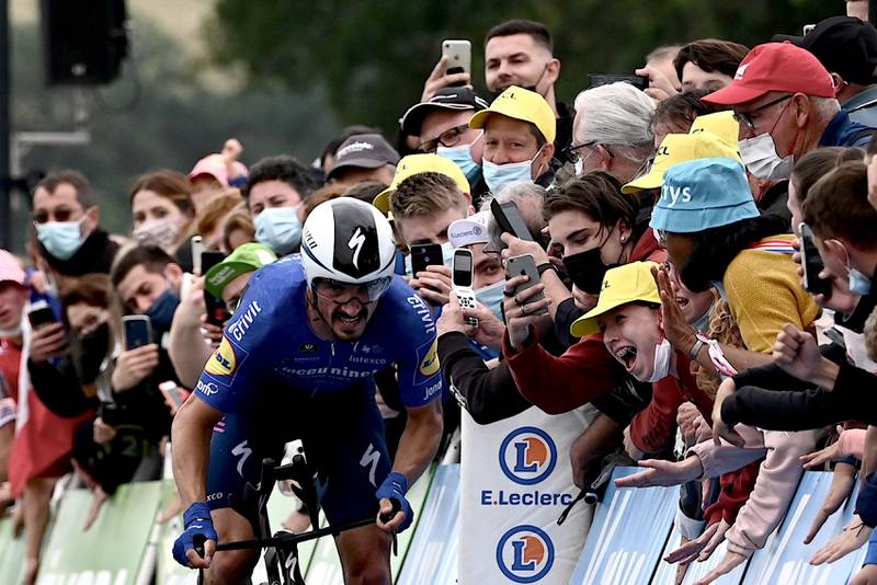 Team Deceuninck Quickstep's Julian Alaphilippe of France rides during the fifth stage of the 108th edition of the Tour de France. AFP