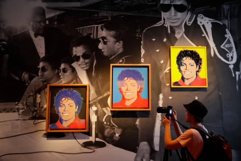 Acrylic and silkscreen ink on linen portraits by Andy Warhol on display at the "Michael Jackson: On the Wall" at the National Portrait Gallery in London, Britain, on June 27, 2018. Kirsty Wigglesworth / AP Photo
