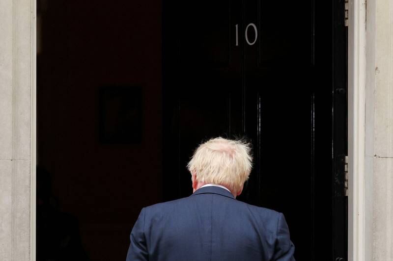 British Prime Minister Boris Johnson leaves after announcing his resignation, on July 7, 2022. Reuters