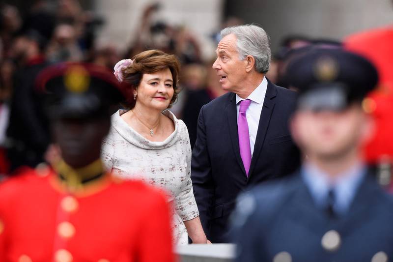 Former British PM Tony Blair and his wife Cherie arrive for the service of thanksgiving. Getty Images