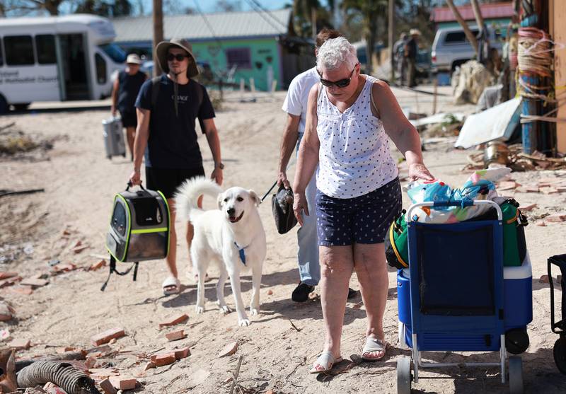 Residents and their pets are being encouraged to leave because the only road on to the island is impassable. Getty / AFP