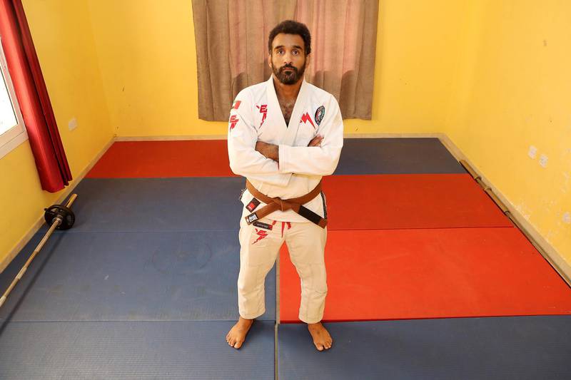 ABU DHABI, UNITED ARAB EMIRATES , April 22– 2020 :- Khaled Al Awlaqi, former Jiu Jitsu player at his home in Baniyas area in Abu Dhabi.  (Pawan Singh / The National) For Sports/Online. Story by Amith