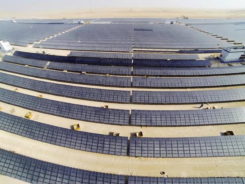 Above, the Mohammed bin Rashid Al Maktoum Solar Park. Dewa has received five bids for the park’s 800MW third phase, with the lowest at 2.99 US cents per kilowatt hour. Courtesy Government of Dubai