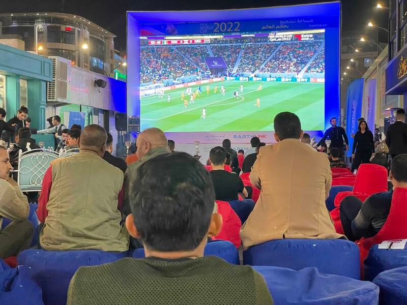 The privately owned Earthlink internet provider is catering to diehard football fans in Iraq by setting up a giant screen in public to show all Fifa World Cup matches. All photos: Sinan Mahmoud / The National