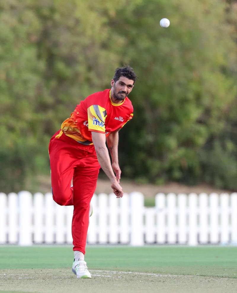 Dubai, United Arab Emirates - Reporter: N/A. Sport. Cricket. Abu Dhabi's former Zimbabwe test player Graeme Cremer bowls during the game between Abu Dhabi and Ajman in the Emirates D10. Friday, July 24th, 2020. Dubai. Chris Whiteoak / The National