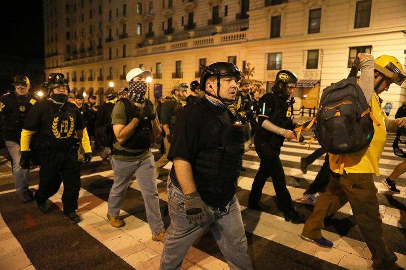 Members of the far-right group Proud Boys march to protest the results of the election, in Washington, US. Reuters