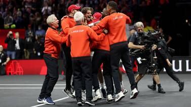An image that illustrates this article Tiafoe stuns Tsitsipas to seal first Laver Cup title for Team World