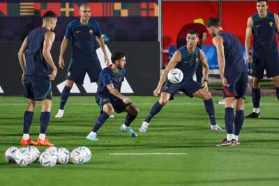 Portugal's Cristiano Ronaldo and teammates take part in a training session. EPA 