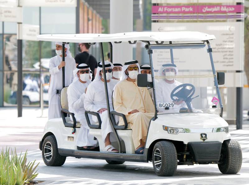 Sheikh Mohammed was accompanied by Sheikh Hamdan bin Mohammed, Crown Prince of Dubai and Sheikh Maktoum bin Mohammed, Deputy Ruler of Dubai on his tour of Expo today.