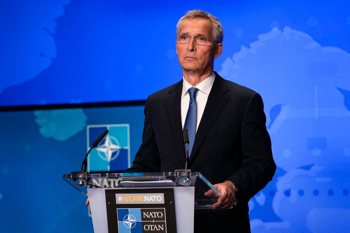 A sombre Nato Secretary General Jens Stoltenberg said the alliance needed to learn lessons from the Afghan collapse. AFP 