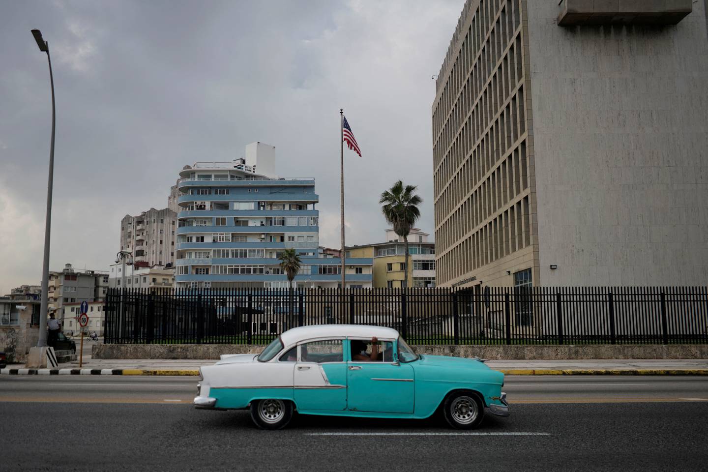 A car passes by the US embassy in Havana, Cuba. Reuters