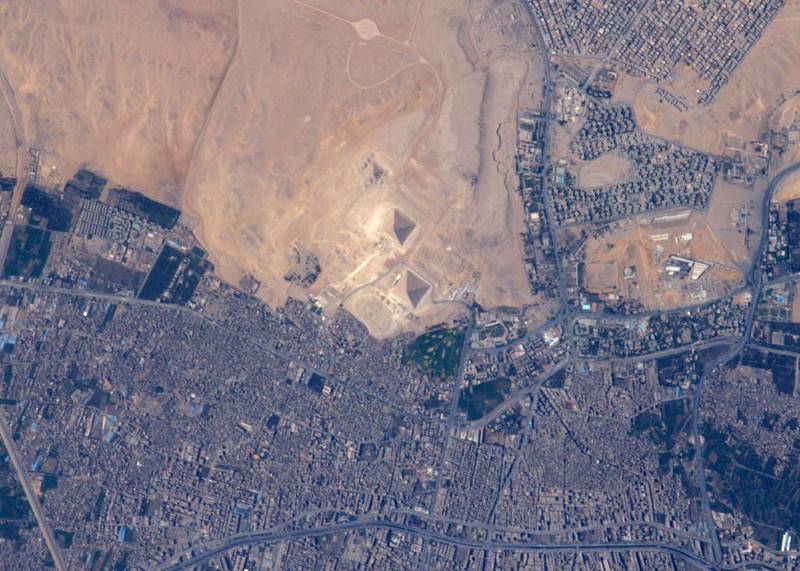 Astronaut Tim Peake posted this photo saying: “Can’t see the Pyramids with the naked eye from space but this is the view through an 800mm lens.” Courtesy ESA / Nasa
