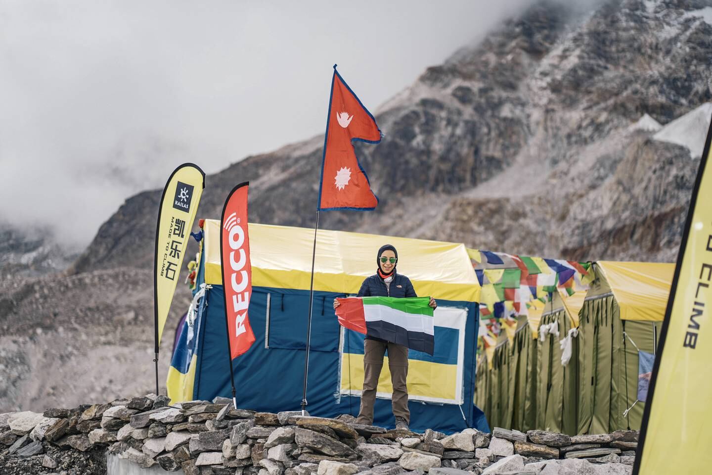 Nayla Al Baloushi, the first Emirati woman to conquer Mount Everest, pictured at base camp. Photo: Nayla Al Baloushi