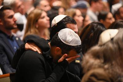 A vigil for Israeli victims at the Stephen Wise Temple in Los Angeles. AFP