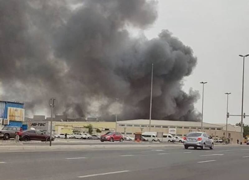 Smoke billows from a warehouse in Dubai's Al Quoz area. Photo: Supplied