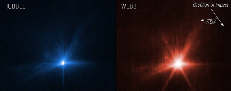 Images of the asteroid Dimorphos hours after Nasa crashed a spacecraft into it in September 2022. EPA