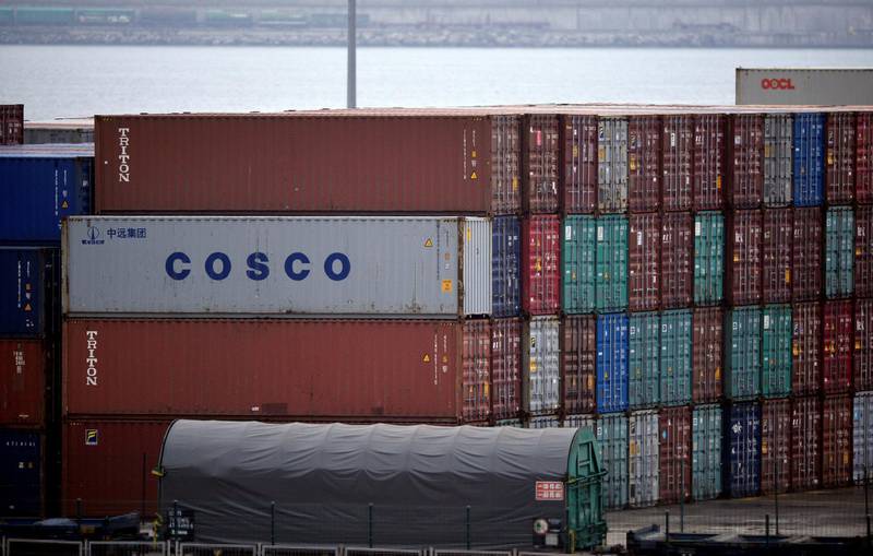 FILE PHOTO: A COSCO container is seen at the Noatum container terminal near Bilboa, in Santurtzi, Spain June 14, 2017. REUTERS/Vincent West/File Photo