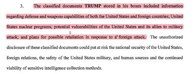 Prosecutors outline what the classified documents Mr Trump stored in his boxes include. Department of Justice