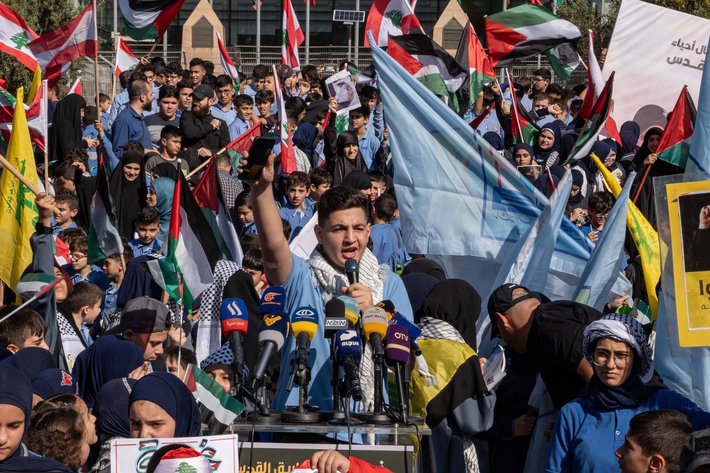Hundreds of children demonstrate in Beirut against Israeli killing of children