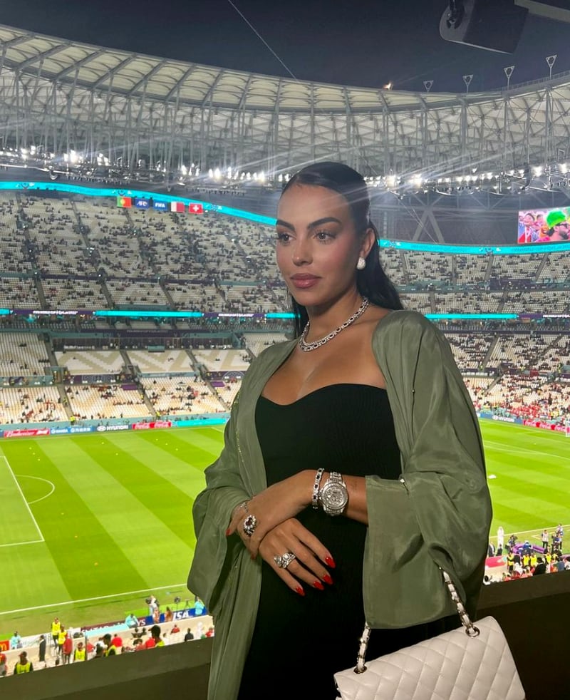 She's pictured here at Lusail Stadium. Photo: Instagram / @georginagio