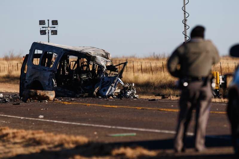 La escena del fatal accidente automovilístico en Andrews, Texas.