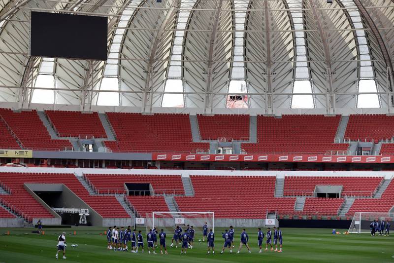 The Argentina squad take part in a training session inside the Beira-Rio Stadium. Reuters