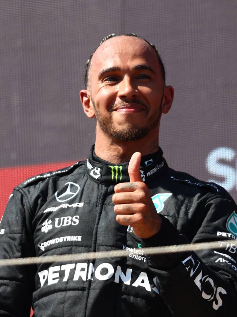 Lewis Hamilton celebrates his second place. Getty