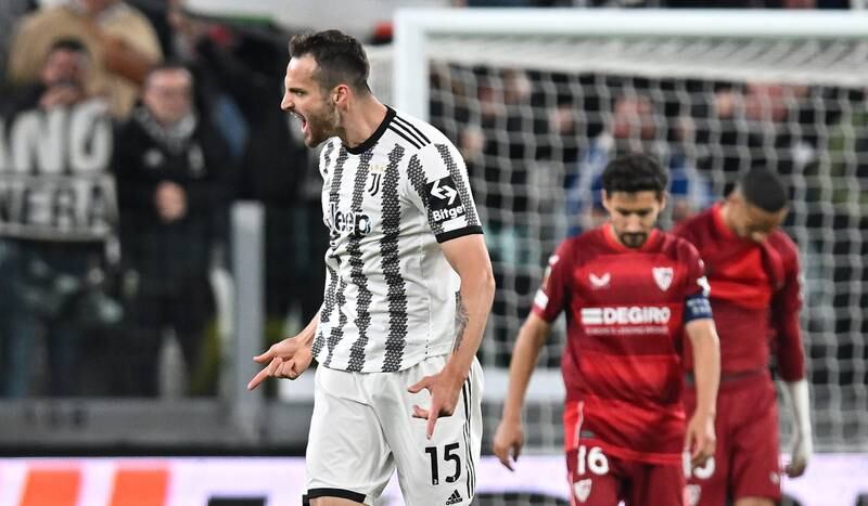 Federico Gatti von Juventus Turin feiert seinen Treffer gegen Sevilla.  EPA