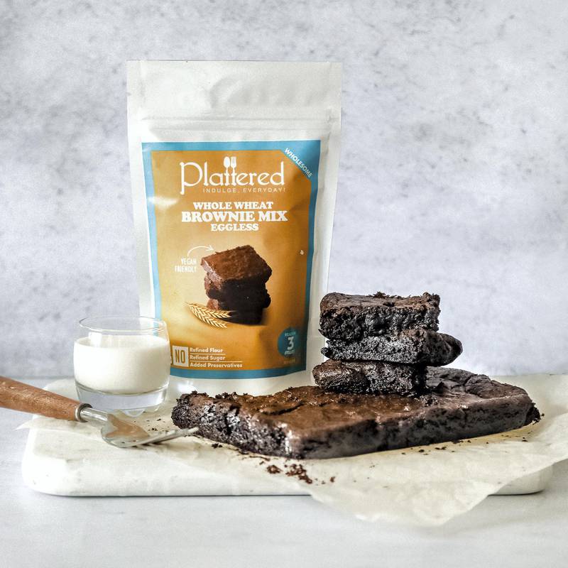 Whole wheat brownie mix that's refined-sugar-free and egg-less, from Plattered and available at Hayawiia