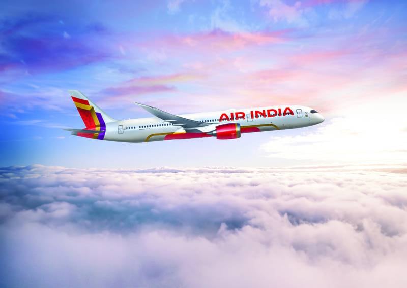 Air India's new chakra-inspired livery features red, aubergine and sleek gold accents. Photo: Air India