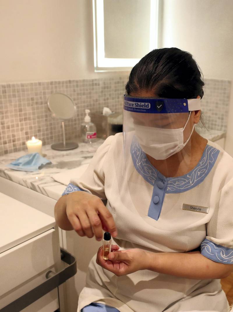 Dubai, United Arab Emirates - Reporter: Ashleigh Stewart. Lifestyle. Sherylle gives a facial at ShuiQi Spa & Fitness at the Atlantis hotel. Spas and massage salons in Dubai have received the green light to resume services. Tuesday, July 7th, 2020. Dubai. Chris Whiteoak / The National