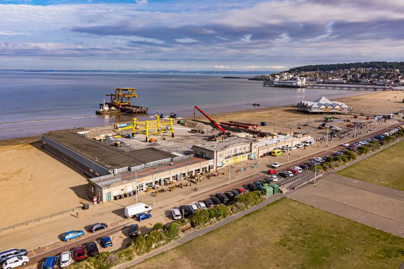 The 450-tonne platform has travelled on a barge as large as a football pitch from the North Sea to its new home in Weston-super-Mare.