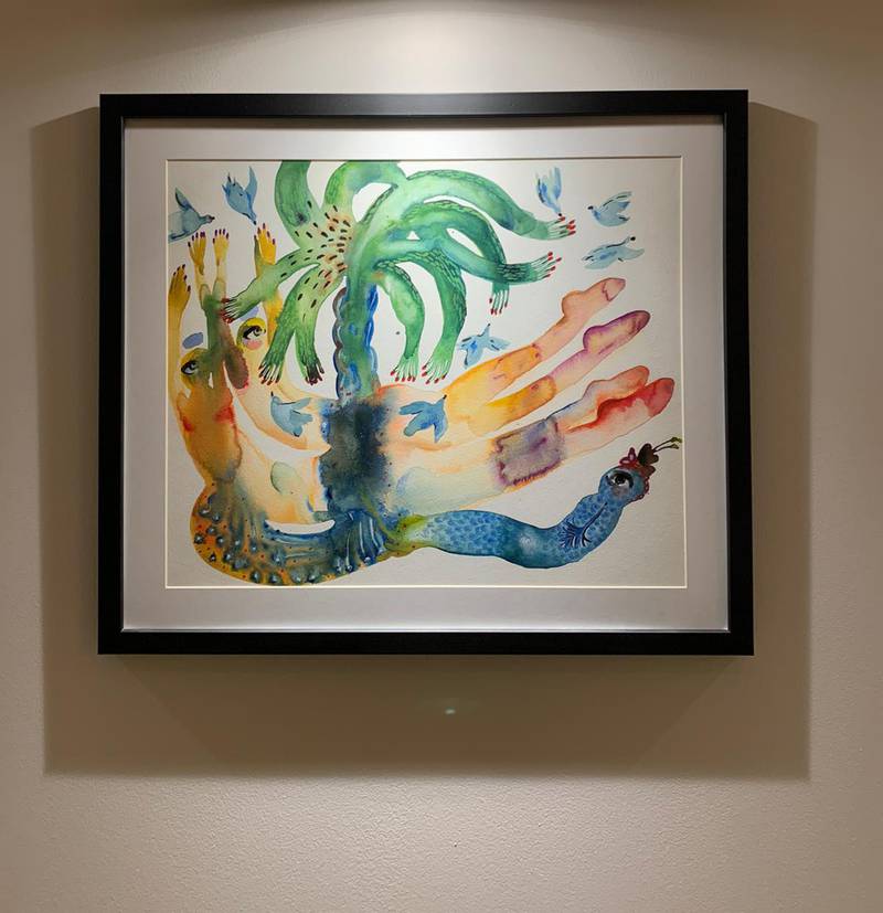 A watercolour work on paper by Alyamamah Rashed, shown at the Pathways exhibition by Hunna Art Gallery. Photo: Hunna Art
