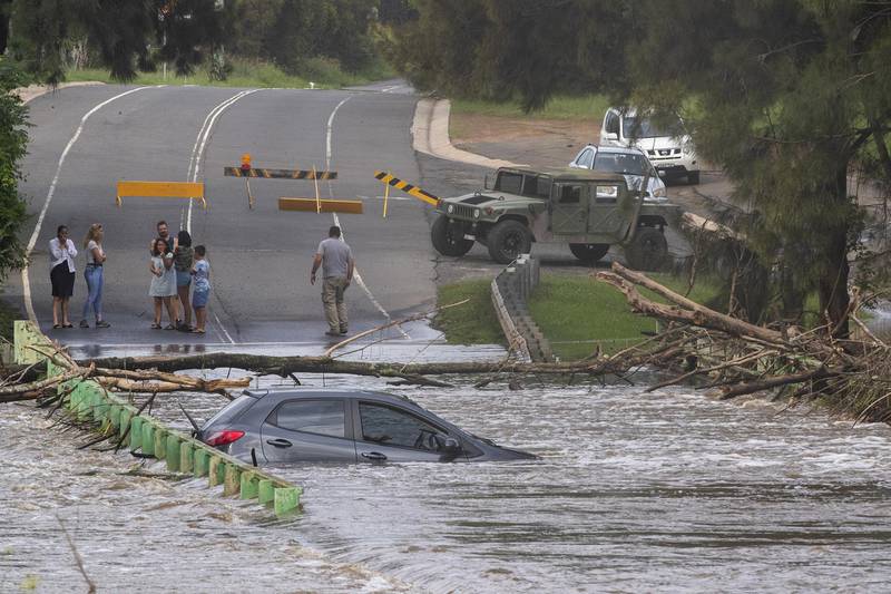 A submerged car is seen on a bridge over the Nepean River at Cobbitty  in Sydney, Australia. Getty Images