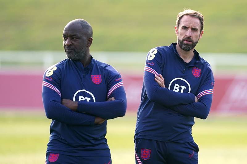 England manager Gareth Southgate with coach Chris Powell. PA