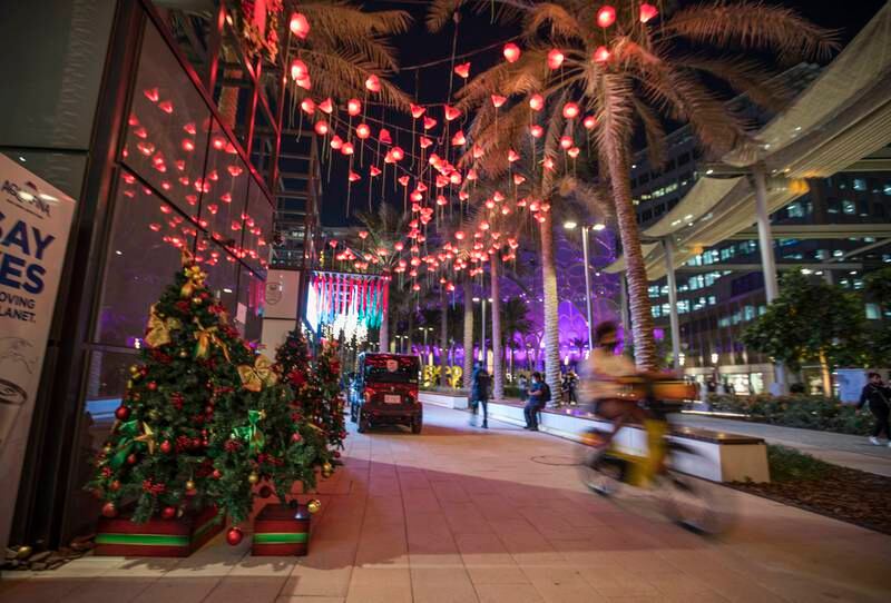 Dubai, United Arab Emirates - Christmas decorations around EXPO 2020 Dubai.  Leslie Pableo for The National