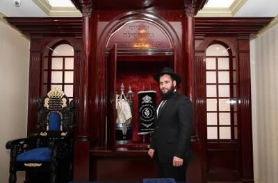Rabbi Levi Duchman inside the prayer hall at the Jewish Community Centre in Dubai. 