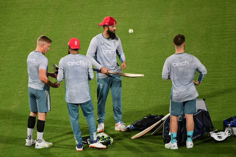 Moeen Ali and teammates take part in a training session. AFP