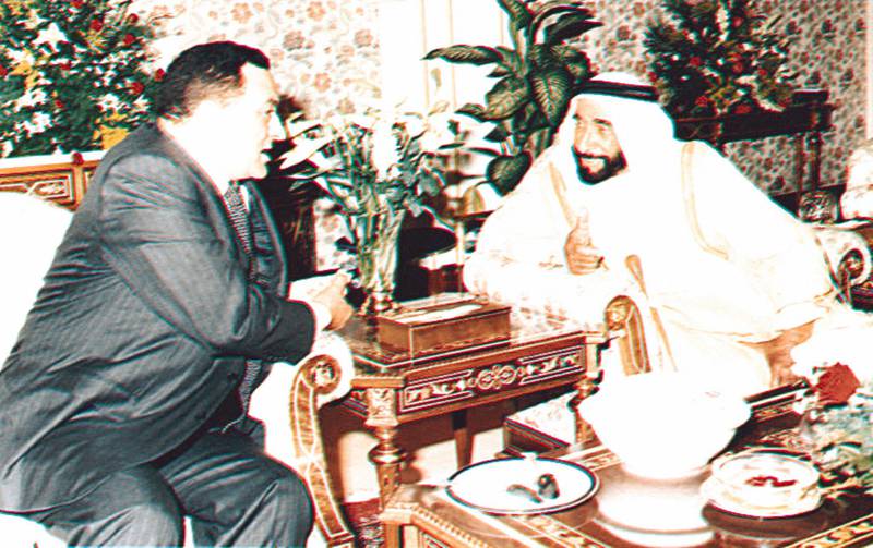 Mr Mubarak meets UAE Founding Father, the late Sheikh Zayed bin Sultan Al Nahyan in Abu Dhabi. Wam