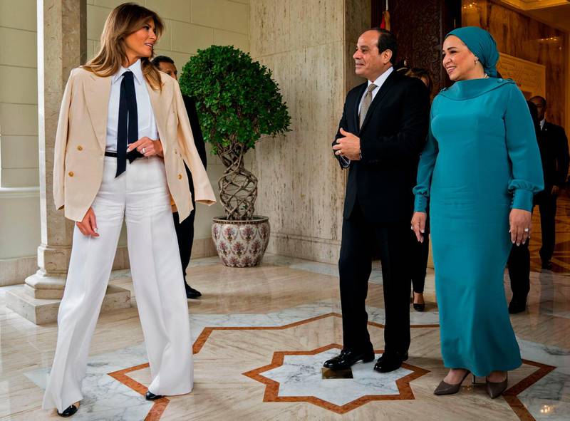 She was welcomed by Egyptian President Abdel Fattah al-Sisi and his wife Intissar Amer. Cairo was the final stop on her four country tour.
