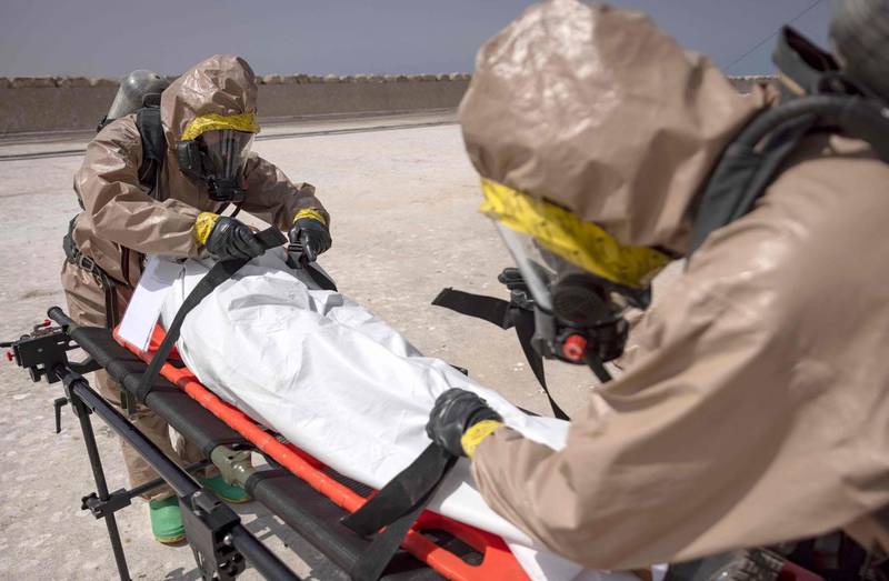 Moroccan Rescue and Relief Unit members during a biochemical simulation for the African Lion military exercise, described by US Maj Gen Andrew Rohling as “the largest US military exercise ever conducted on this continent”. AFP
