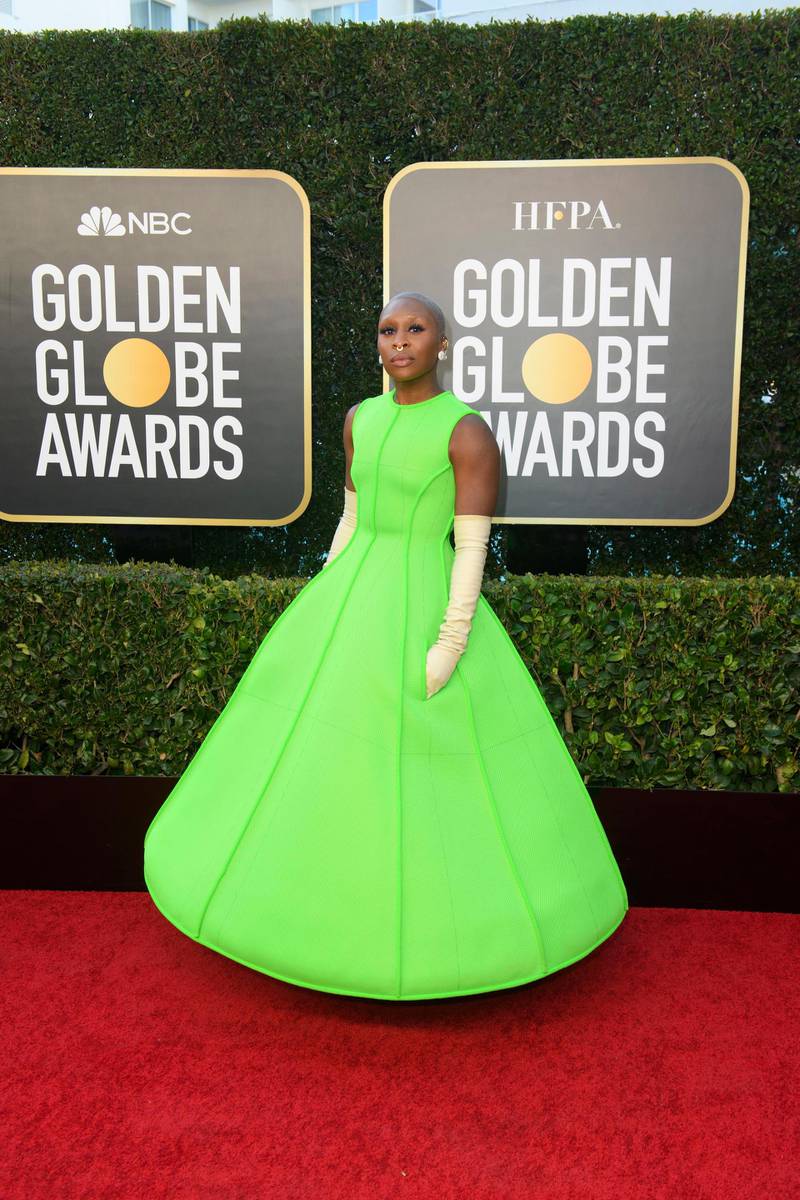 Cynthia Erivo, in Valentino, attends the 78th annual Golden Globe Awards in Beverly Hills, California, on February 28, 2021. AFP