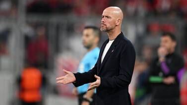MUNICH, GERMANY - SEPTEMBER 20: Erik ten Hag, Manager of Manchester United, reacts during the UEFA Champions League match between FC Bayern München and Manchester United at Allianz Arena on September 20, 2023 in Munich, Germany. (Photo by Matthias Hangst / Getty Images)