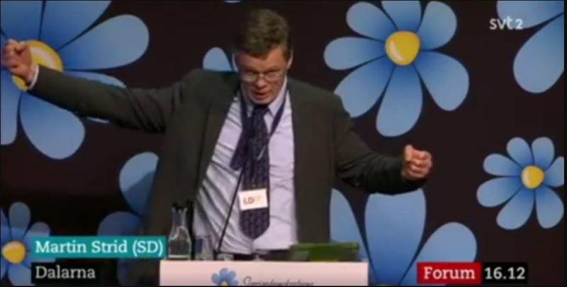 Martin Strid has resigned after his speech at the Sweden Democrats national party conference. Screenshot/ SVT